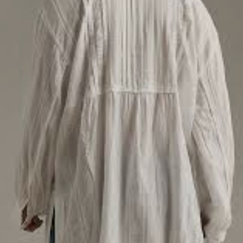 White Peasant Tunic Blouse Flowy Pintuck Pilcro Cotton - Picture 5 of 8